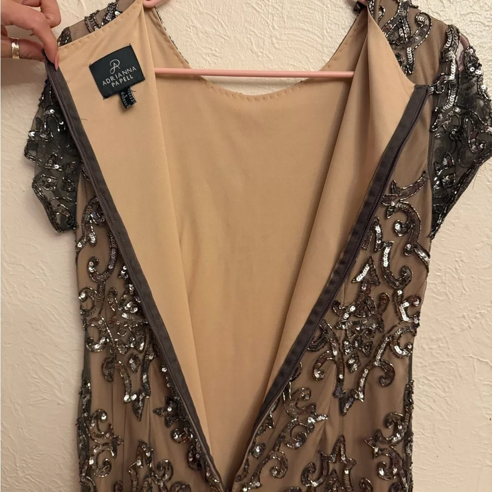 Adrianna Papell Black and Tan Sequin Mini Dress